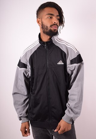 ADIDAS MENS VINTAGE TRACKSUIT TOP JACKET XL BLACK 90S