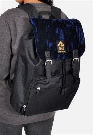NAVY BLUE VELVET PANEL LAPTOP BACKPACK