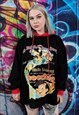 PINOCCHIO HOODIE ITALIAN CARTOON PULLOVER GRUNGE TOP BLACK