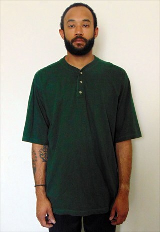 90S CLASSIC SPORTSWEAR GREEN HENLEY TEE SHIRT LARGE