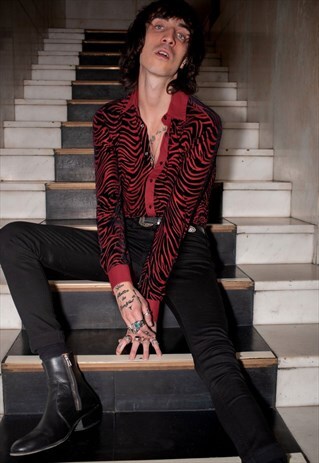 MENS RED ZEBRA SKULL BUTTON HOXTON SHIRT