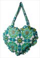 TURQUOISE RUFFLE HEART TOTE BAG