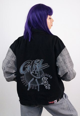 VINTAGE WHITE SOX UNISEX DENIM JACKET CHECK SLEEVES