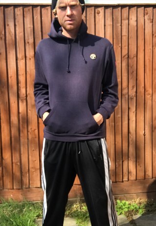 VINTAGE NAPAPIJRI HOODIE SWEATSHIRT SPELLOUT M NAVY BLUE