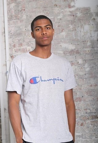 VINTAGE CHAMPION BIG LOGO SPELLOUT T-SHIRT GREY