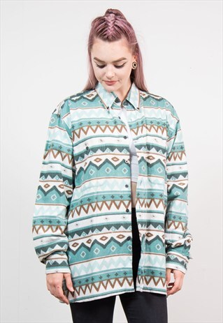VINTAGE 90'S TURQUOISE AZTEC PATTERN FLANNEL SHIRT