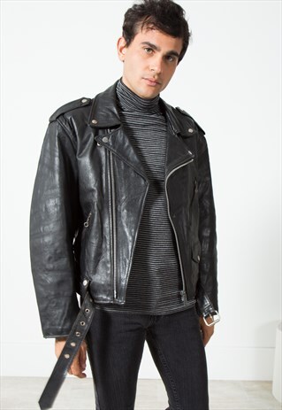 VINTAGE BIKER LEATHER JACKET / S25