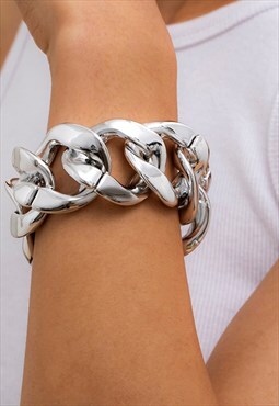 54 Floral 30mm Chunky Curb Bracelet - Silver