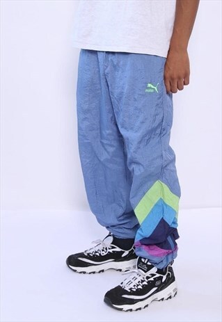 VINTAGE PUMA LOGO TRACK BOTTOMS BLUE