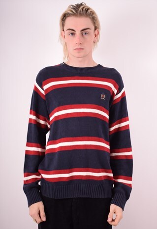 TOMMY HILFIGER MENS VINTAGE JUMPER SWEATER LARGE NAVY 90S