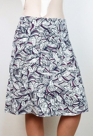 VINTAGE A-LINE SKIRT LEAVES PRINT