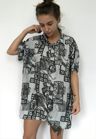 PATTERNED OVERSIZED RETRO VINTAGE UNISEX FESTIVAL SHIRT