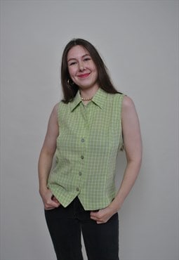 90s sleeves check shirt green color plaid button up MEDIUM 