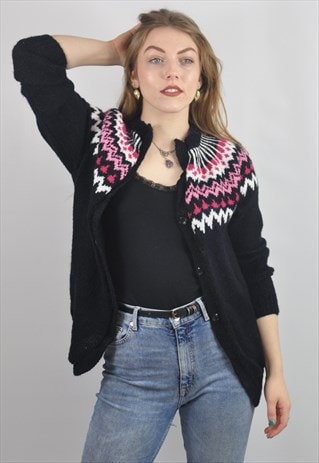 VINTAGE NORDIC ICELANDIC OVERSIZE PATTERNED WOOL CARDIGAN