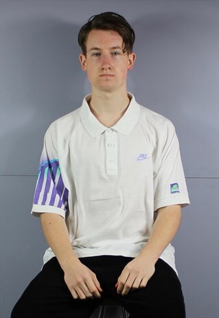 VINTAGE NIKE CHALLENGE COURT POLO SHIRT IN WHITE WITH EMBROI
