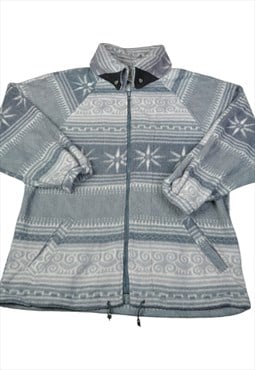 Vintage Jacket Fleece Retro Pattern Grey Large