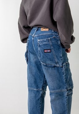 Blue Denim 90s Hip Hop Cargo Skater Trousers Pants Jeans