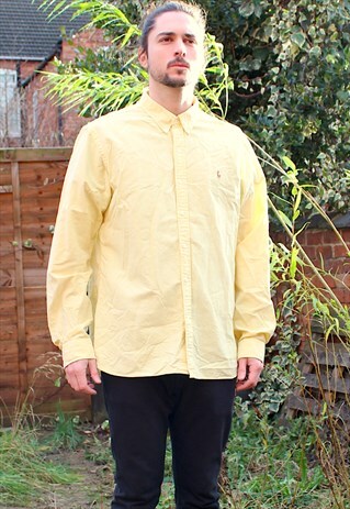 VINTAGE 90S RALPH LAUREN LONG SLEEVE SHIRT YELLOW RARE - XL
