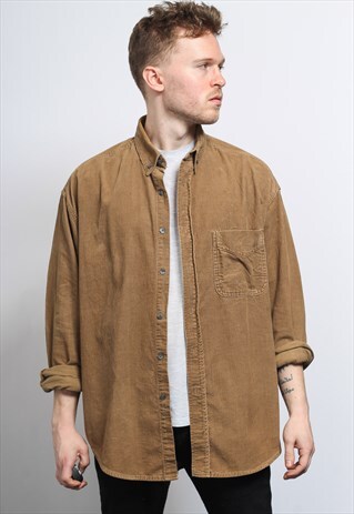 VINTAGE CORDUROY CORD SHIRT BROWN