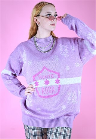 VINTAGE 90S KNIT JUMPER CHRISTMAS SNOWFLAKE PINK