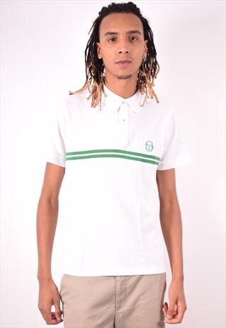 SERGIO TACCHINI MENS VINTAGE POLO SHIRT LARGE WHITE 90S