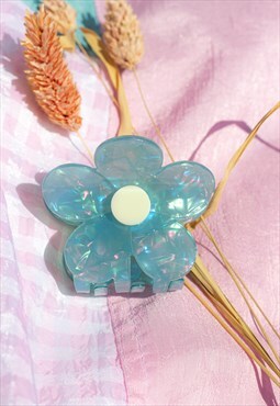 Turquoise Blue Sparkly Flower Claw Hair Clip