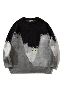 Cat print sweater psychedelic jumper landscape pullover