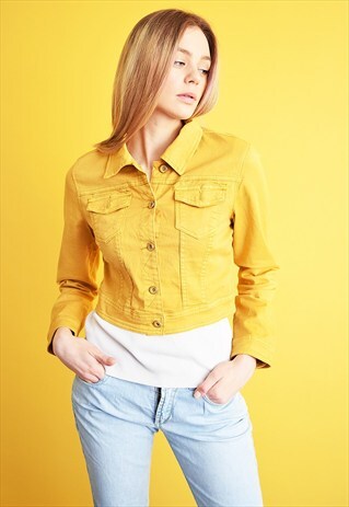 90'S RETRO MUSTARD YELLOW CROPPED DENIM JACKET