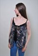 BLACK FLOWERS TOP, 90'S FLORAL PATTERN LACE TANK TOP