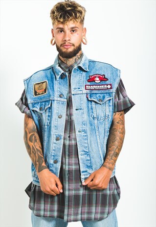 VINTAGE 80S LEVI'S DENIM GILET JACKET / S6066