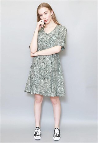 VINTAGE 1990'S PRETTY GREEN AND WHITE FLORAL MINI DRESS