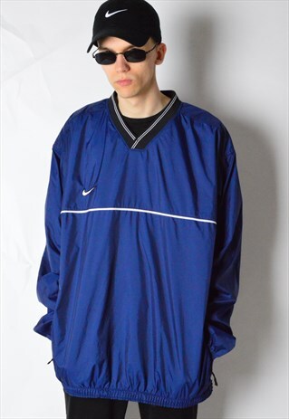 VINTAGE 90S BLUE NIKE LIGHTWEIGHT WINDBREAKER V-NECK JACKET