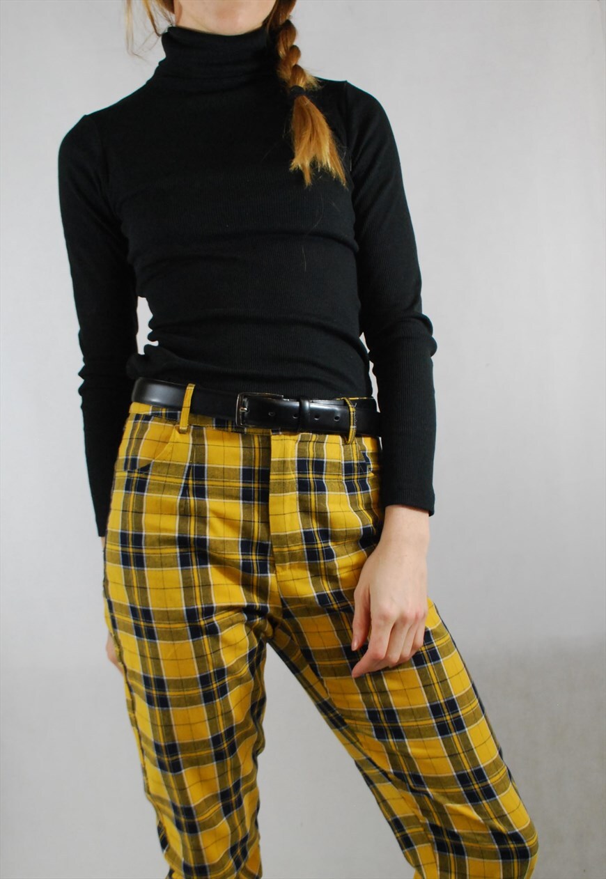 Black and yellow tartan trousers hotsell