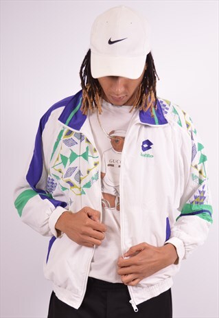 LOTTO MENS VINTAGE TRACKSUIT TOP JACKET MEDIUM WHITE 90S