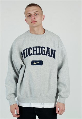 VINTAGE NIKE MICHIGAN MARL GREY SPELL OUT SWEATSHIRT