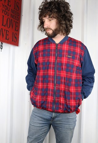 VINTAGE 90'S SHELL TRACK CHECK JACKET ,LARGE