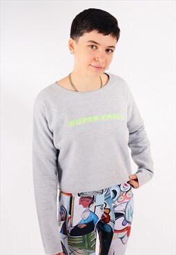 Superchill Printed Cropped Sweatshirt Grey (One Size)