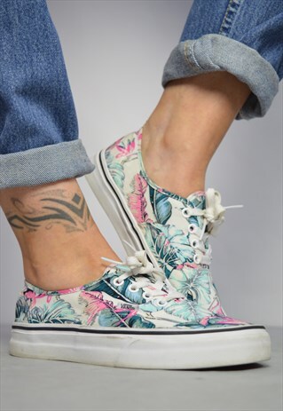 90S VANS WHITE WITH PINK & BLUE FLORAL PRINT SKATE SHOES