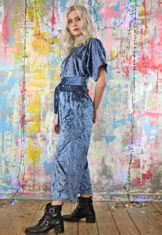 TROUSER & KIMONO TOP CO-ORDINATE IN BLUE VELVET