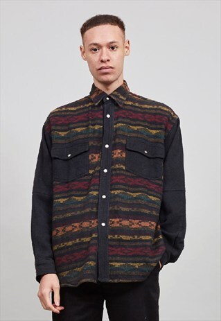 VINTAGE 80'S CAMEL MULTICOLOURED TAPESTRY FLANNEL SHIRT