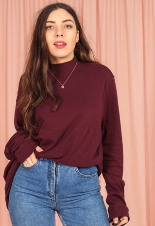 VINTAGE 90S TURTLE NECK JUMPER IN MAROON