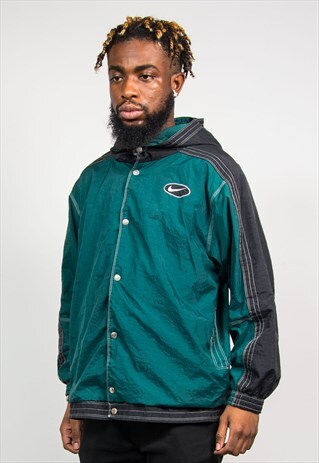 NIKE VINTAGE 90'S GREEN BLACK HOODED WINDBREAKER JACKET