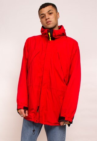VINTAGE 90'S UNISEX WINDBREAKER / RAINCOAT / ANORAK IN RED