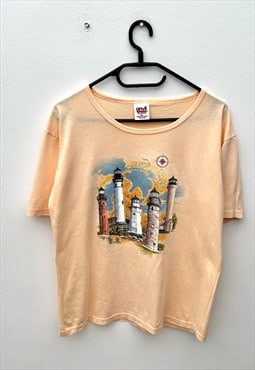 Vintage anvil Ontario Canada lighthouse peach T-shirt medium
