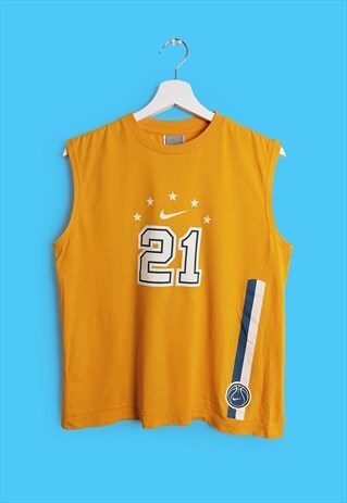  Vintage Y2K Nike T-shirt Tank top Vest Yellow Swoosh Logo