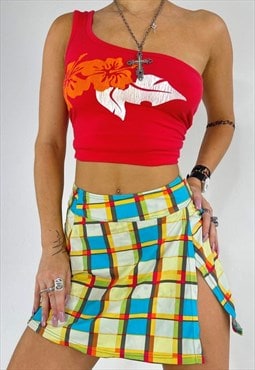 Vintage 90s Mini Skirt Tartan Patterned Beach Y2k