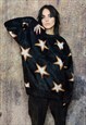 FLUFFY SWEATER PREMIUM JACQUARD RETRO STAR JUMPER IN BLACK