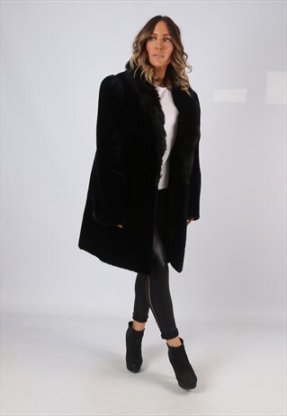 FAUX FUR SUEDE COAT JACKET SHORT MID VINTAGE UK 16 (LVDF)