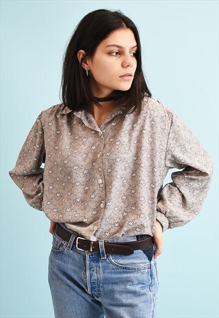 90'S RETRO FLORAL PRINT LOOSE-FITTED SHIRT TOP