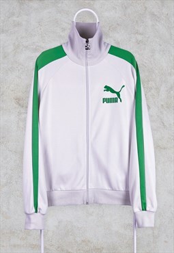 Vintage Puma White & Green Track Top Jacket Striped Large